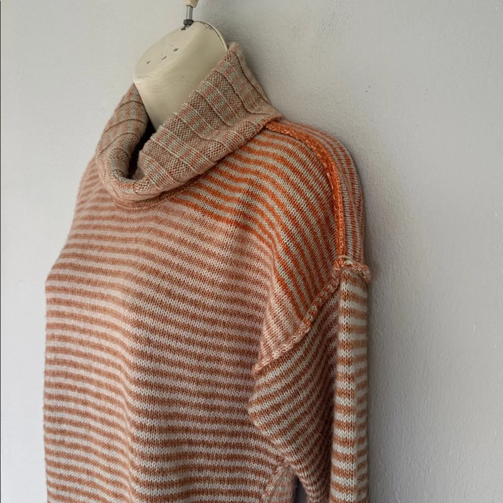 CAbi orange gray stripe oversized cotton turtleneck sweater size small